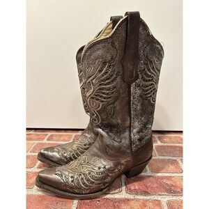 Corral Womens Cowboy Boots SZ 8.5M Distressed Foil Metallic Bronze Embroidered